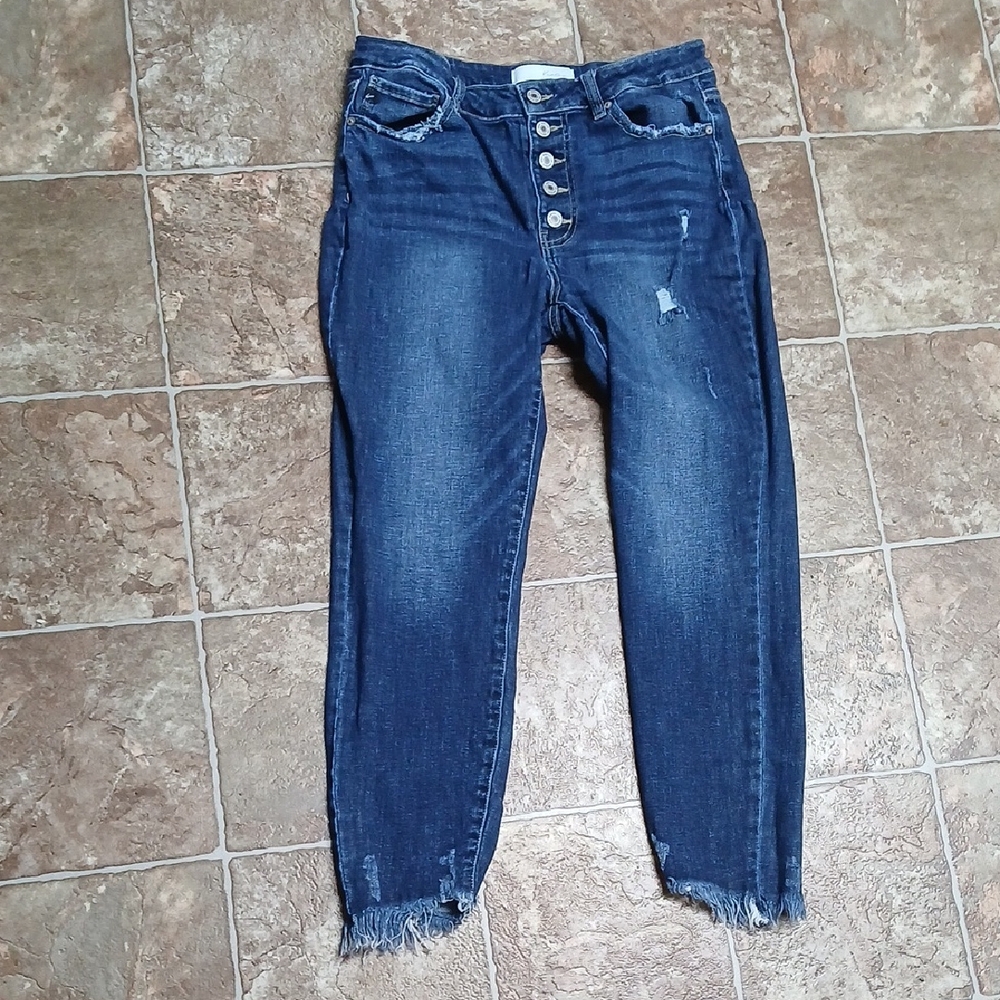 GUC KanCan Dark Blue Distressed Ankle Frayed Dark Wash Jeans Size 11